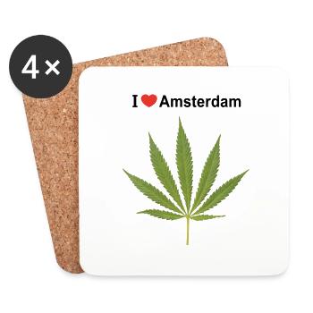 Ich liebe Amsterdam mit Canabise-Blatt - Untersetzer (4er-Set) - Weiß - Vorne