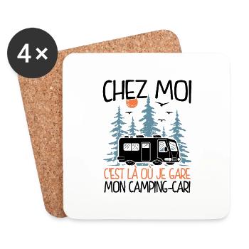 Chez Moi C'est Là Où Je Gare Mon Camping-car - Dessous de verre (lot de 4) - blanc - Devant