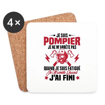 Je Suis Pompier, Humour Cadeau Pompier - Dessous de verre (lot de 4) - blanc - Devant