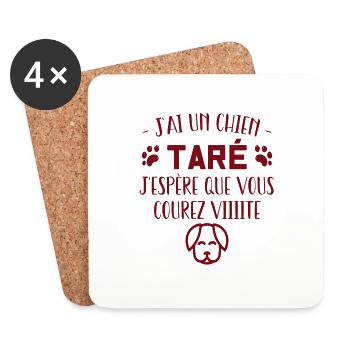 t-shirt j'ai un chien taré courez humour cadeau - Dessous de verre (lot de 4) - blanc - Devant