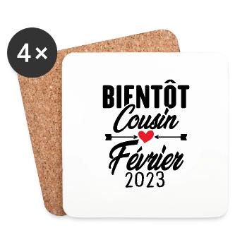 Bientôt Cousin Février 2023, Annonce Grossesse - Dessous de verre (lot de 4) - blanc - Devant