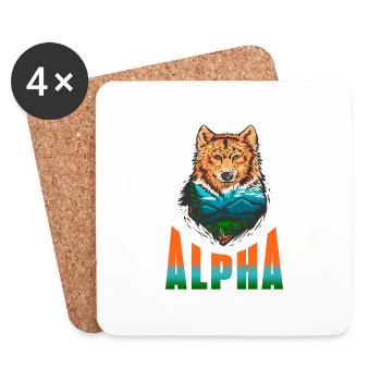 ALPHA Cool Awesome Wolf Lover T-Shirt Present Gift - Untersetzer (4er-Set) - Weiß - Vorne