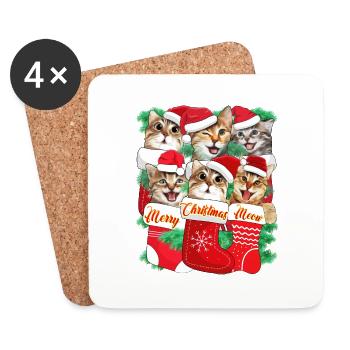 Weihnachtskatzen im Strumpf zu Weihnachten - Untersetzer (4er-Set) - Weiß - Vorne