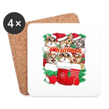 Cute Cat Face Expressions - Christmas Cat - Coasters (set of 4) - white - Front