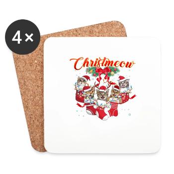 Joyeux Noël 2022 Cute Cat Faces Noël - Dessous de verre (lot de 4) - blanc - Devant