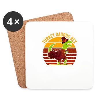 Dinosaur Thanksgiving Turkey Saurus Rex Pilgrim - Coasters (set of 4) - white - Front