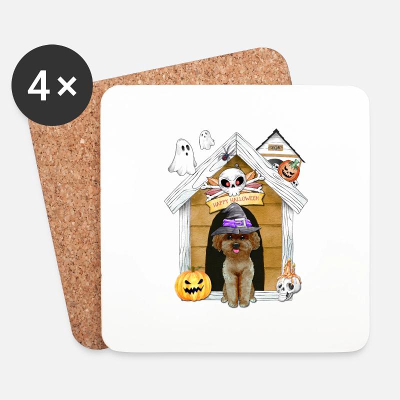 Halloween Pudel Hund Hexe - Untersetzer (4er-Set) - Weiß