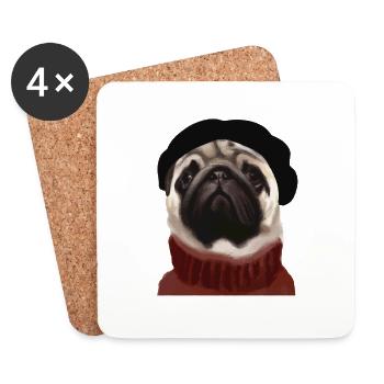 Mops Hund mit Mütze und Pullover - Untersetzer (4er-Set) - Weiß - Vorne