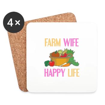 Farm Wife Happy Life Cool Awesome Retro T-Shirt - Coasters (set of 4) - white - Front