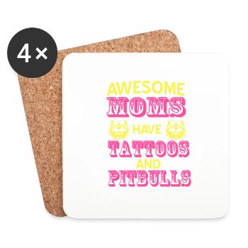 Awesome MOMS Have Tattoos & Pitbulls T-Shirt - Untersetzer (4er-Set) - Weiß - Vorne