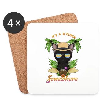It Is 5 OClock Somewhere Drinking Bombay Cat - Coasters (set of 4) - white - Front