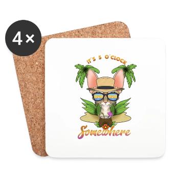 It Is 5 OClock Somewhere Drinking Devon Rex Cat - Coasters (set of 4) - white - Front