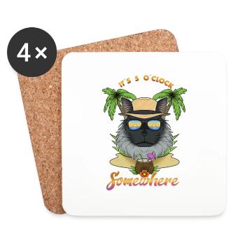 It Is 5 OClock Somewhere Drinking Maine Coon Cat - Coasters (set of 4) - white - Front