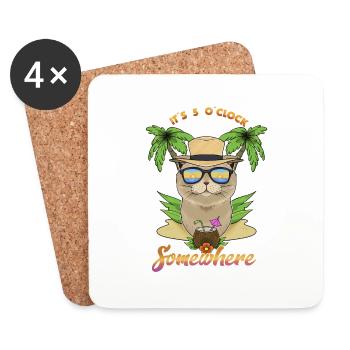 It Is 5 OClock Somewhere Drinking Scottish Fold - Coasters (set of 4) - white - Front