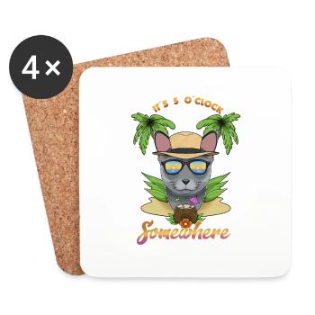It Is 5 OClock Somewhere Drinking Russian Blue - Coasters (set of 4) - white - Front