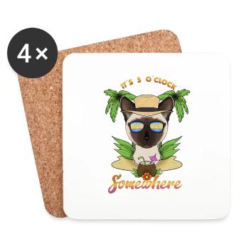 It Is 5 OClock Somewhere Drinking Siamese Cat - Untersetzer (4er-Set) - Weiß - Vorne