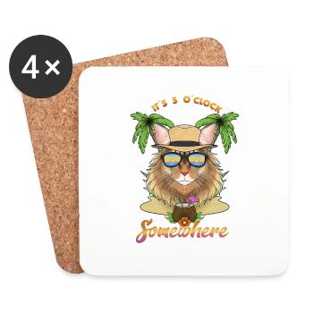 It Is 5 OClock Somewhere Drinking Siberian Cat - Coasters (set of 4) - white - Front