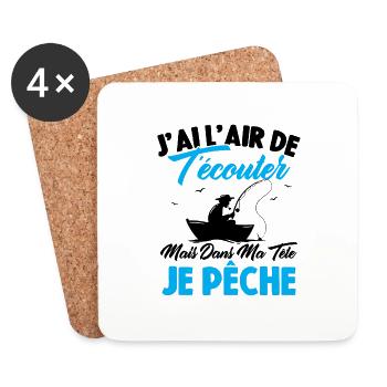 Dans ma tête je suis à la pêche / Cadeau Pêcheur - Dessous de verre (lot de 4) - blanc - Devant