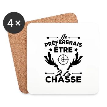 Je préférerais être à la chasse, Cadeau Chasseur - Dessous de verre (lot de 4) - blanc - Devant