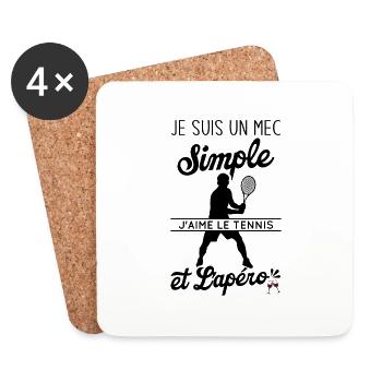 Je suis un mec simple j'aime le tennis l'apéro - Dessous de verre (lot de 4) - blanc - Devant