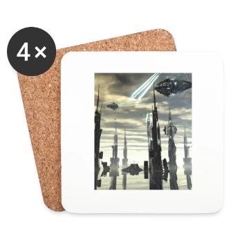 Fantasie Science Fiction Stadt - Untersetzer (4er-Set) - Weiß - Vorne