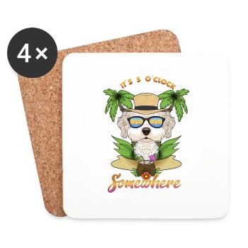 Il est 5 OClock quelque part en buvant Bichon Frise - Dessous de verre (lot de 4) - blanc - Devant