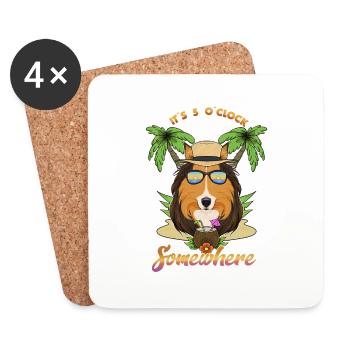 It Is 5 OClock Somewhere Drinking Collie - Untersetzer (4er-Set) - Weiß - Vorne