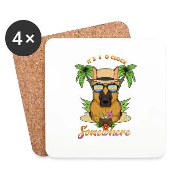 It Is 5 OClock Somewhere Drinking German Shepherd - Untersetzer (4er-Set) - Weiß - Vorne