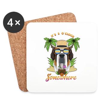 It Is 5 OClock Somewhere Drinking Saint Bernard - Coasters (set of 4) - white - Front