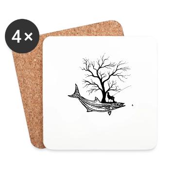 Graphic Tree - Fish Cobia - Coasters (set of 4) - white - Front