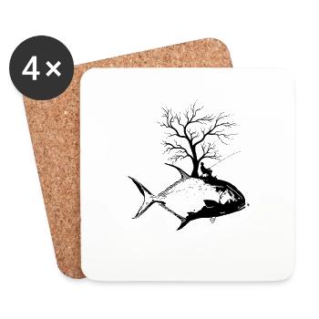 Arbre graphique - Permis de pêche - Dessous de verre (lot de 4) - blanc - Devant
