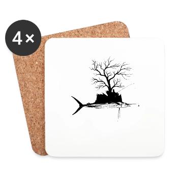 Arbre graphique - Poisson Voilier - Dessous de verre (lot de 4) - blanc - Devant