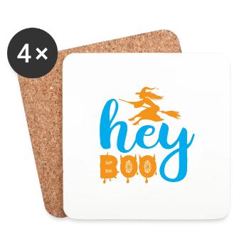 Hey boo - humour halloween - Dessous de verre (lot de 4) - blanc - Devant