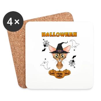 Amoureux des chats abyssins I Joyeux Halloween - Dessous de verre (lot de 4) - blanc - Devant