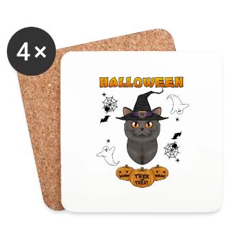 British Shorthair Cat Lover I Happy Halloween - Untersetzer (4er-Set) - Weiß - Vorne