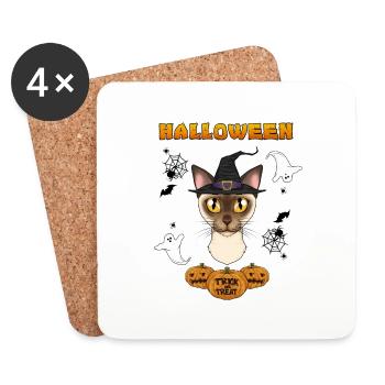 Burmese Cat Lover I Happy Halloween - Untersetzer (4er-Set) - Weiß - Vorne