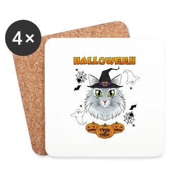 Amoureux des chats de la forêt norvégienne I Joyeux Halloween - Dessous de verre (lot de 4) - blanc - Devant