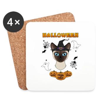 Siamese Cat Lover I Happy Halloween - Untersetzer (4er-Set) - Weiß - Vorne