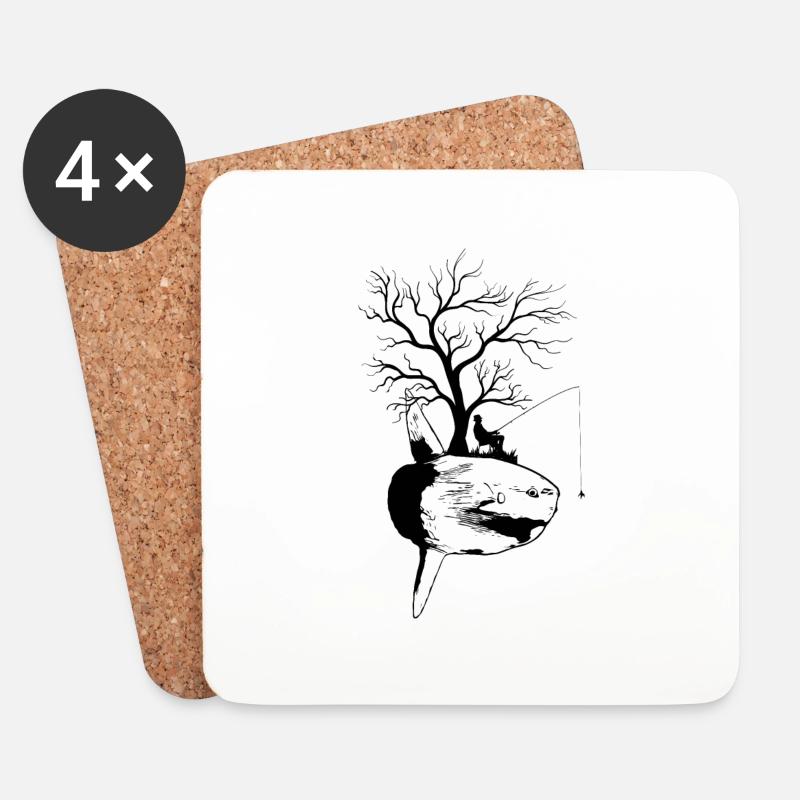 Graphic Tree - Fish Sunfish - Coasters (set of 4) - white