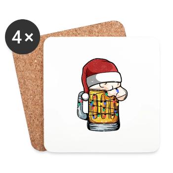 Weihnachten Bierkrug Weihnachtsmann Mütze Xmas - Untersetzer (4er-Set) - Weiß - Vorne