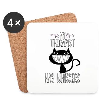 Mein Therapeut hat Schnurrhaare Katzenspruch Katze - Untersetzer (4er-Set) - Weiß - Vorne