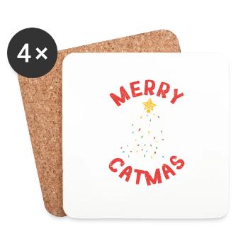 Funny Cat Christmas Tree Cats Love Christmas - Coasters (set of 4) - white - Front