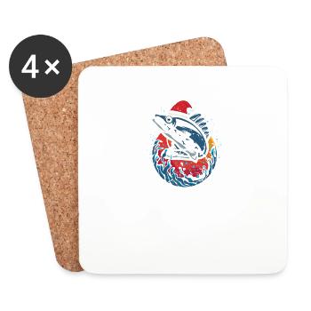Joyeux Fishmas Drôle de poisson Pêche de Noël Noël - Dessous de verre (lot de 4) - blanc - Devant