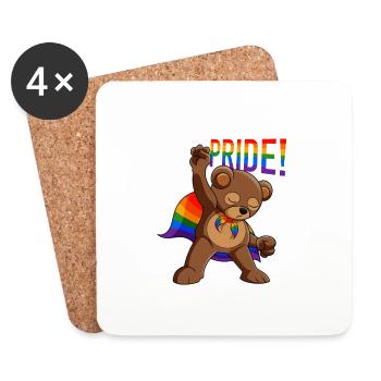 Ours I Drapeau LGBTQ I Drapeau arc-en-ciel I Gay Pride - Dessous de verre (lot de 4) - blanc - Devant