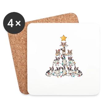 Français Bulldog Arbre de Noël Frenchie Chien - Dessous de verre (lot de 4) - blanc - Devant