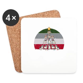 Français Bulldog Arbre de Noël Frenchie Chien - Dessous de verre (lot de 4) - blanc - Devant