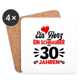 Perlenhochzeit Ehepaar 30. Hochzeitstag Geschenk - Untersetzer (4er-Set) - Weiß - Vorne