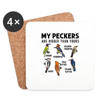 Drôle de collection d’oiseaux de Woodpecker Birdwatchers - Dessous de verre (lot de 4) - blanc - Devant