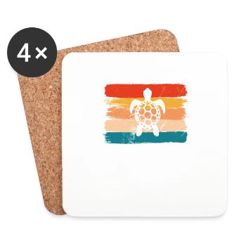 Tortue Rétro Animal Reptile de mer Idée cadeau - Dessous de verre (lot de 4) - blanc - Devant