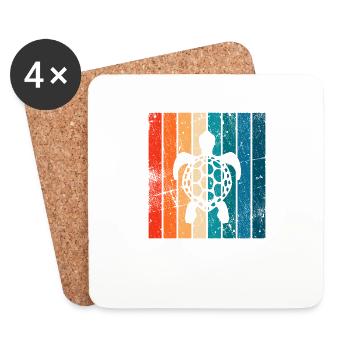 Tortue Rétro Animal Reptile de mer Idée cadeau - Dessous de verre (lot de 4) - blanc - Devant